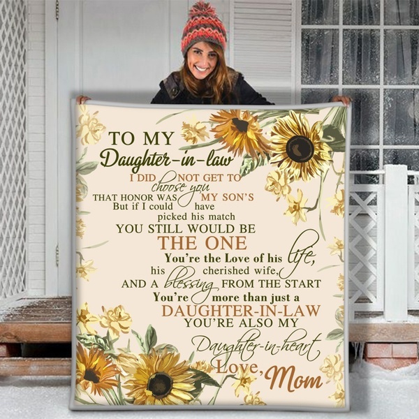 To My Daughter In Law Halloween Blanket From Mother Word Letter Give My Daughter Fleece Blanket Chrysanthemums and sunflowers