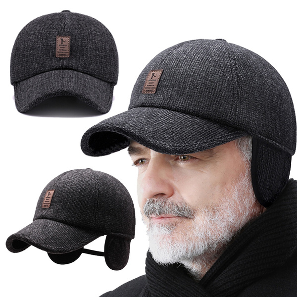Baseball Cap Winter Dad Hat Warm Thickened Cotton Snapback Caps Ear  Protection Fitted Hats For Men