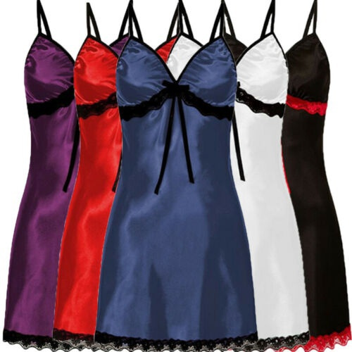 Sleepwear Women Lace Silk Satin Night Dress Sleeveless Nighties V-neck ...
