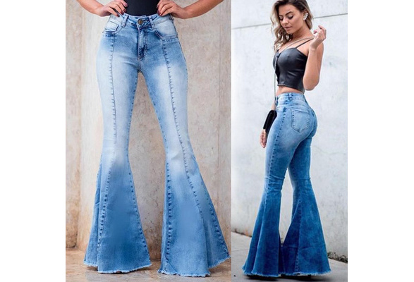 2020 New Women Fashion Denim Bell Bottoms Slim Fit Flared Jeans Pants | Wish