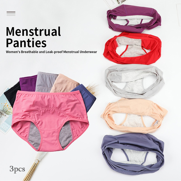 3pcs Leak Proof Menstrual Panties, Physiological Pant, Women'S Underwear  Period Cotton Waterproof Briefs High Waist Warm Female Drop