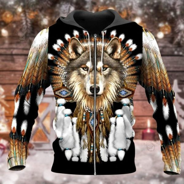 New fashion Men Women 3D Print Gray Native Indian Wolf Zipper Jacket Hoodie A08