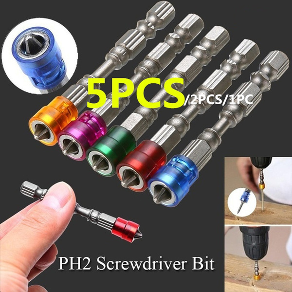 5pcs Single Head S2 PH2 Magnetic Screwdriver Bit Anti-Slip 1/4 Hex Shank Tools 