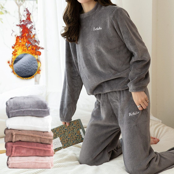 Women's Pajama Set Warm Flannel Pajamas Sleepwear Homewear Thick Winter  Velvet Female Plush Pyjamas Suit Sweatshirt