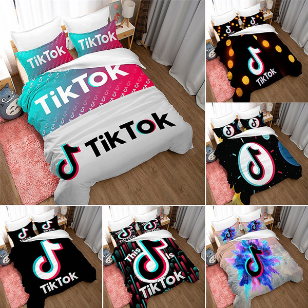 New 3D Tik Tok Logo Print Bedding Set Fans Duvet Quilt Cover Pillow Case UK Size
