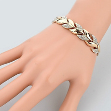 Charm Bracelet, leaf, Joyería de pavo reales, gold
