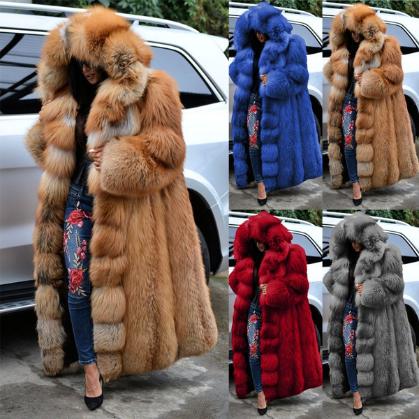 Women Winter Fashion Luxury Soft Faux Fur Thickened Coat Jacket Oversize  Long Trench Fur Hooded Coat Keep Warm Outerwear Cardigan Casual Coat Plus