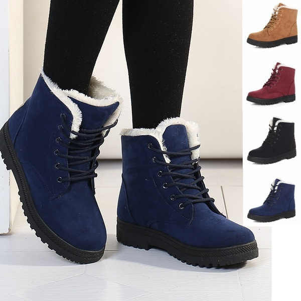 Women's Fashion Casual Shoes Winter Booties Suede Flat Snow Boots Warm ...