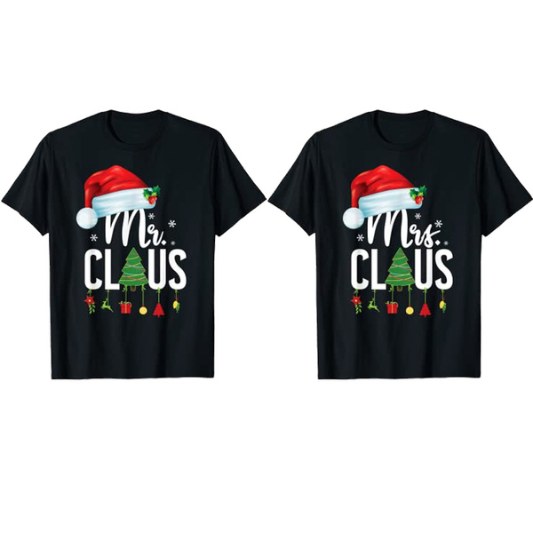 Funny Mr.Mrs.Claus Christmas Matching Couple Pajama Santa T-Shirt | Wish