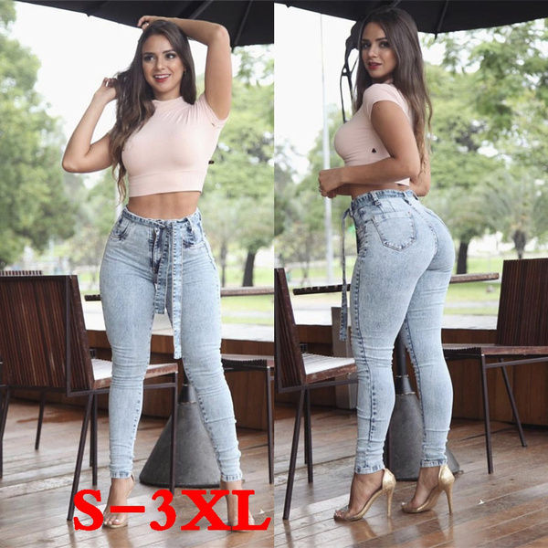 Ladies fashion jeans sexy casual trousers skinny jeans high waist jeans