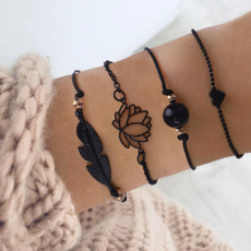black bracelet, Heart, Flowers, Love