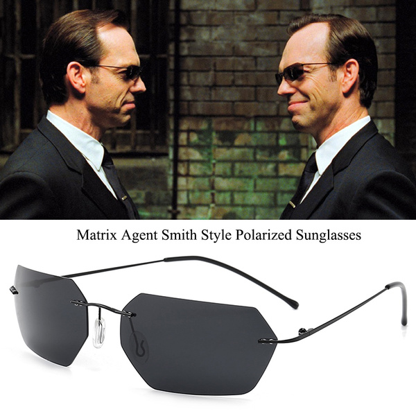 The Matrix Smith Style Polarized Sunglasses Men Driving Rectangle Ultralight Titanium Memory Metal Rimless Frame Fashion Cool Sunglasses | Wish