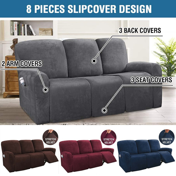 8 Pieces Recliner Sofa Covers Velvet, Slipcovers For Reclining Sofas And Loveseats