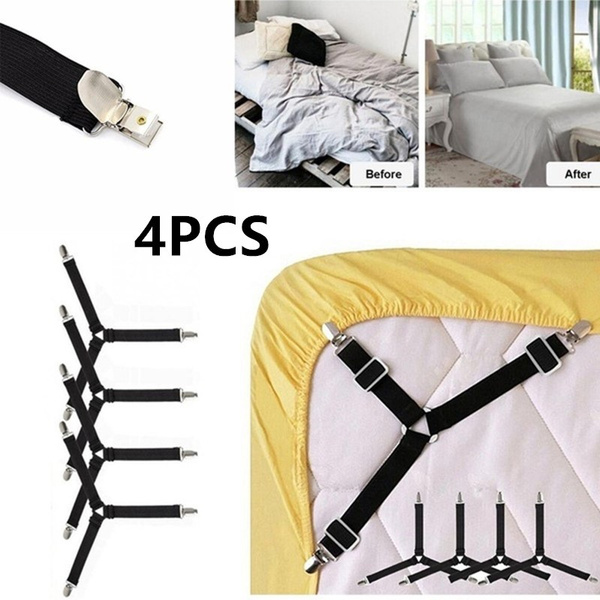 4x Fitted Bed Mattress Sheet Clips Grippers Straps Suspender Fasteners Holder 