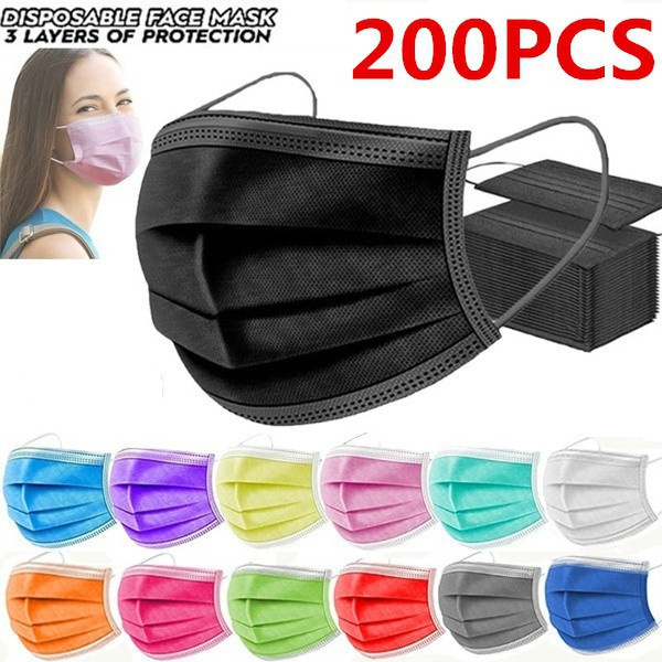 200pcs Disposable Face Mask Adults Masks Breathable Nonwoven Dust