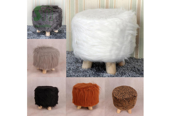 Soft Furry Round Footstool Cover Little Stool Chair Black 28cm 