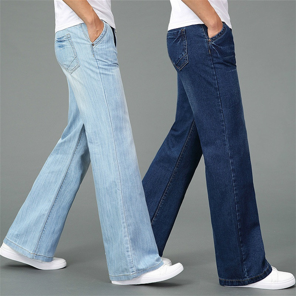 Retro 60s 70s Men Bell Bottom Denim Jeans Pants Slim Fit Flared Flares  Trousers