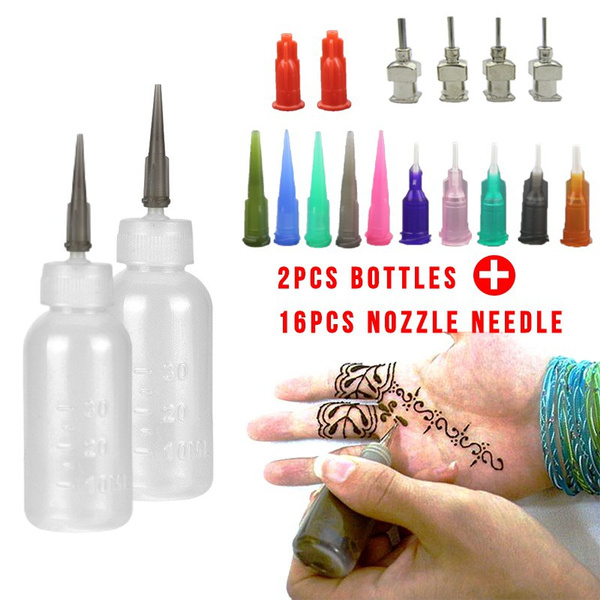 1 Set Henna Kit Applicator Bottle Paste Nozzle Tattoo Caps Body