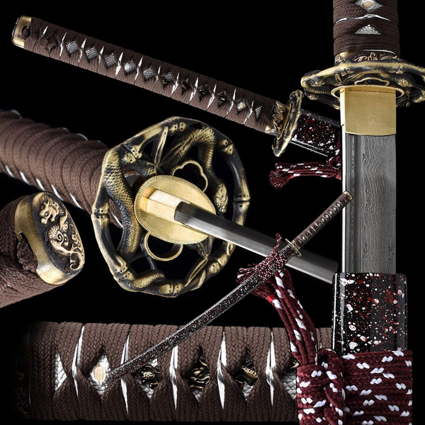 DAMASCUS FOLDED STEEL KATANA HANDMADE JAPANESE SAMURAI  SWORD FULL TANG SHARP 