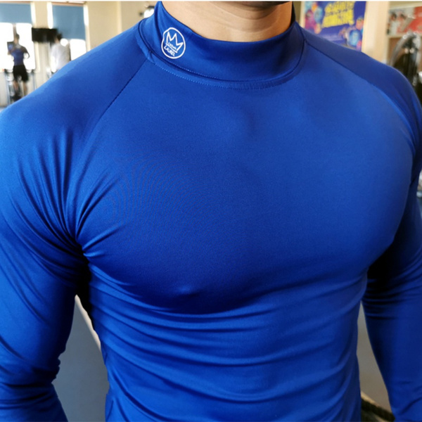 Men's Compression Long Sleeve T Shirt High Neck Fitness Shirts Gym