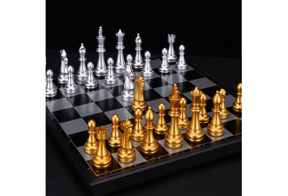 Large Strange Chess Set Folding Family Silver Gold Chess Pieces