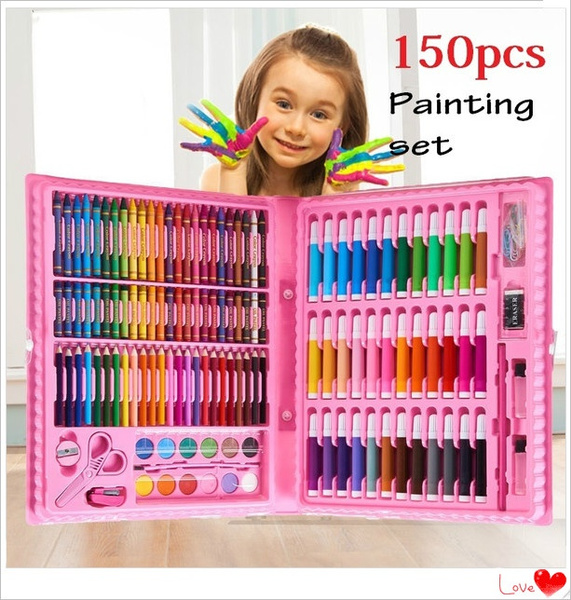 150pcs/set Children Drawing Painting Set Water Color Pen Crayon Oil ...