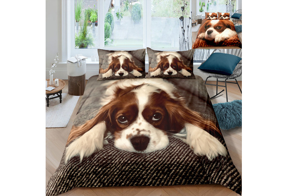 Cavalier King Charles Spaniel Pet Dog Bedding Sets 3D Puppy Duvet Cover Set Cute Animals Comforter Cover Set Single Twin Full Double Queen King Size Wish