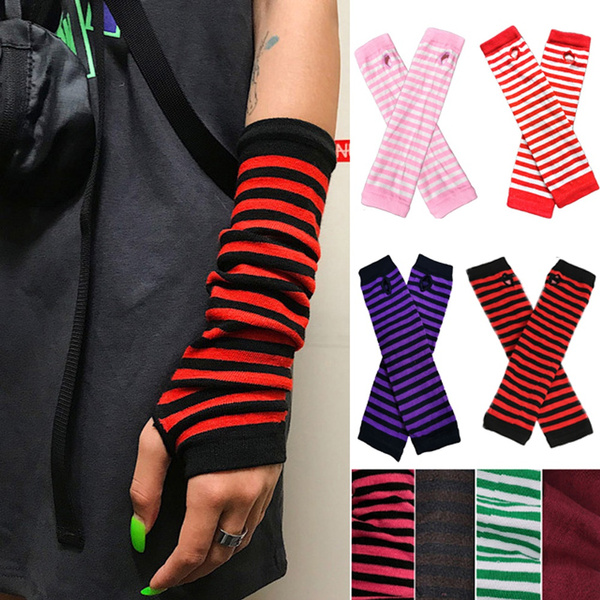 Emo Dark Red Striped Arm Warmers