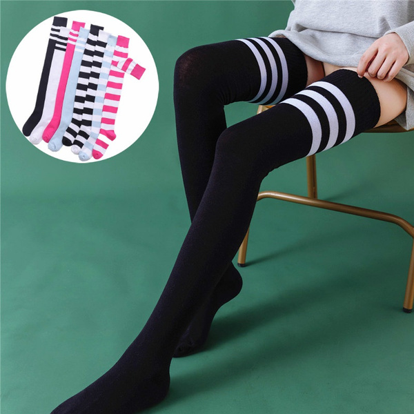 Extra Long Thigh High Socks For Women Striped Over Knee Thigh Socks