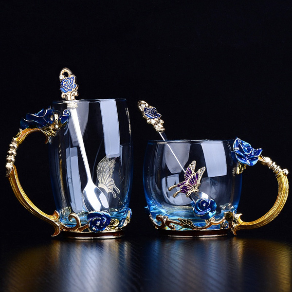 Blue glass deals tea cups