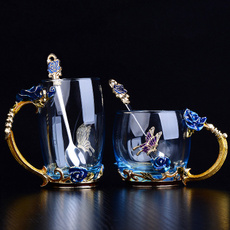 glasscup, butterfly, Flowers, Gifts