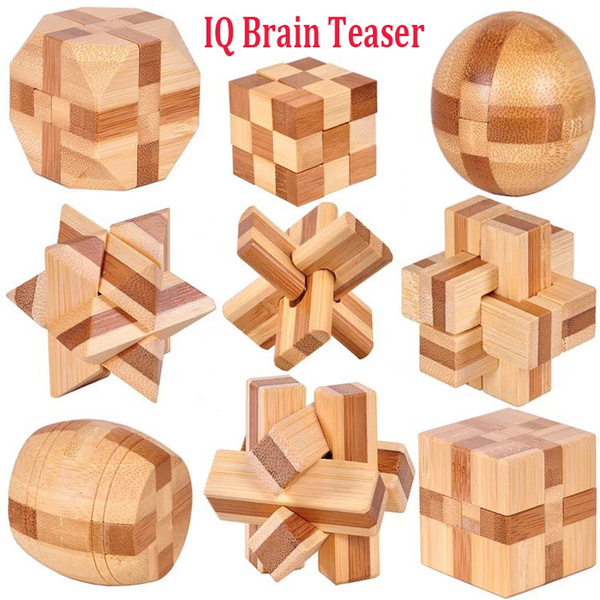 3D Jigsaw Bamboo Kong Ming Lock Wooden Interlocking Burr Puzzles Game Brain  Teaser Education Toy Children Adults IQ Brain