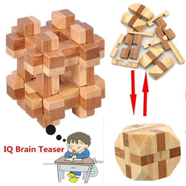 IQ Brain Teaser Kong Ming Lock Wooden Interlocking Burr 3D Puzzles Game Toy TOC 