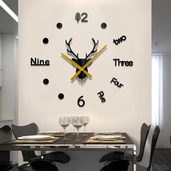 3D Wall Clock Mirror Wall Stickers Deer Head DIY Large Wall Clock Quartz Watch Art Decal Sticker Living Home Decor |