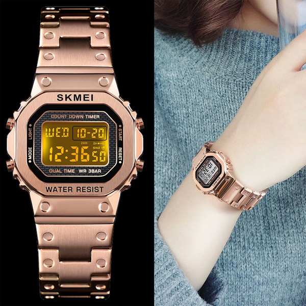 SKMEI Women Digital Sport Watches Lady Stainless Steel Strap