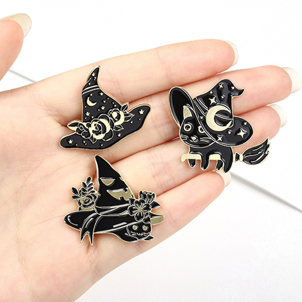 KESYOO 10Pcs Witches Hat Brooch Pin Set Black Alloy Gothic Coffin Badge Vintage Punk Style Enamel Lapel Pin for DIY Backpack Jeans Clothes Backpack Decoration