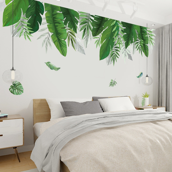 Wall Stickers DIY Beach Tropical Palm Leaf Wallpaper Home Bedroom Wall Vinyl 