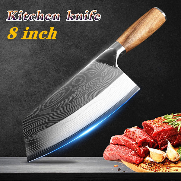 Kitchen Knife Meat Cleaver Stainless Steel Laser Pattern 8inch