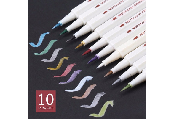 10 Pcs/Box STA Color Brush/ Round Head Drawing Painting Marker Pens  Metallic Color Pens for Black Paper Art Supplies Marker Pens Stationery  Material DIY Scrapbooking Crafts Card Making Escolar