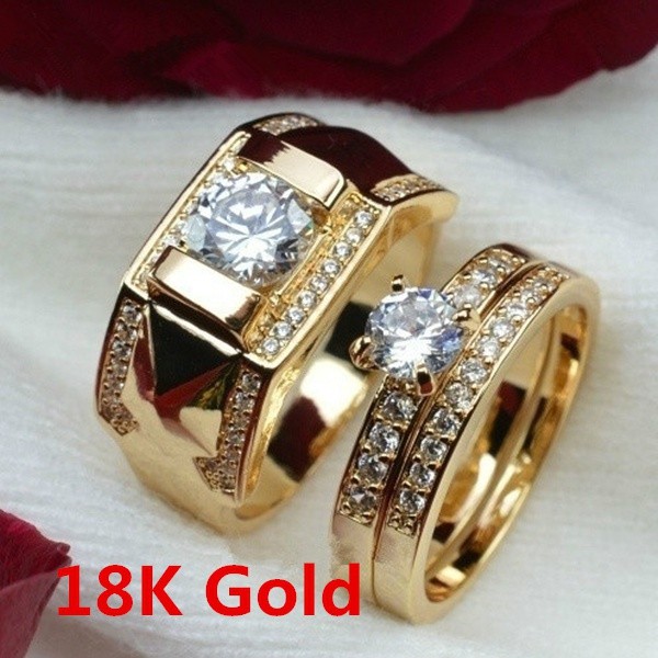 Women Fashion Filled Diamond Men Size 7 To 14 Size 5 To 12 Engagement Ring Set 