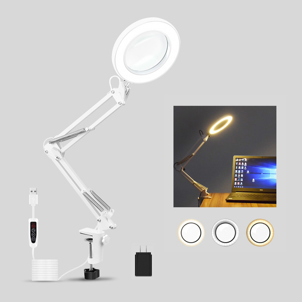 LED Magnifying Lamp with Clamp, Dimmable Super Bright 3 Colors ...