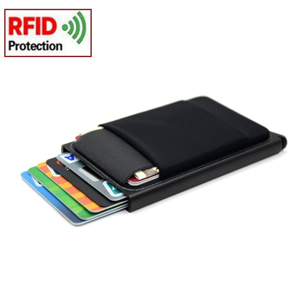 Aluminum Wallet With Elasticity Back Pouch Credit Card Holder Rfid