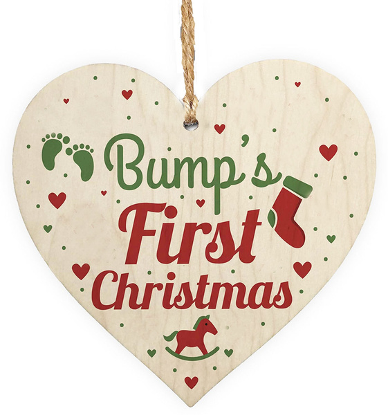 Bumps First Christmas Heart Decoration Wooden Christmas Tree Baubles ...