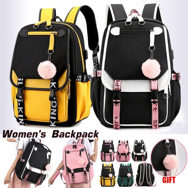 Girls Black Backpack Teenager School Bag Waterproof College Rucksack USB  Chargin