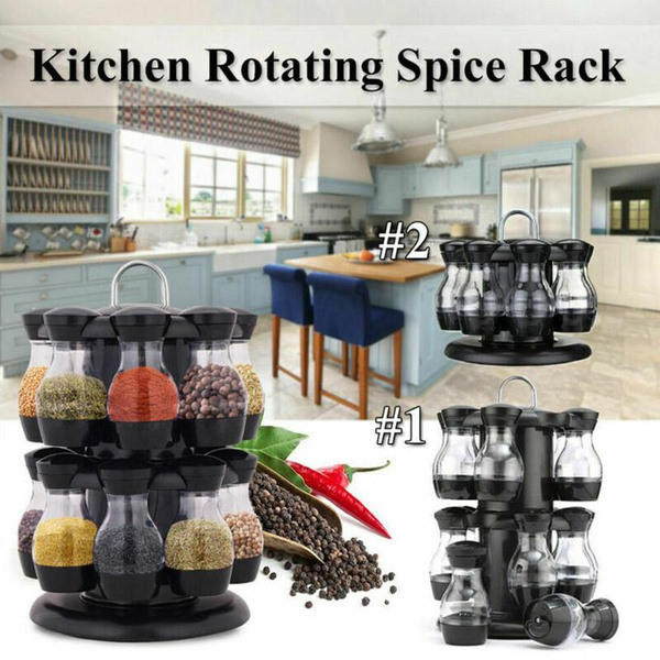 360 Rotating Spice Jar Rack Kitchen Cruet Condiment Bottle Coffee Sugar ...