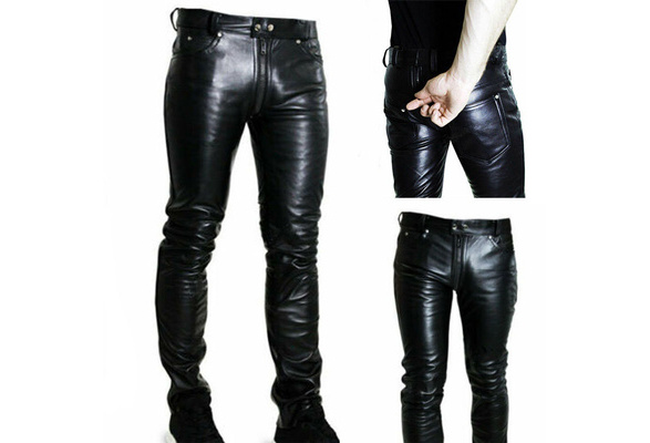 Mens leather pants sales with rear zip