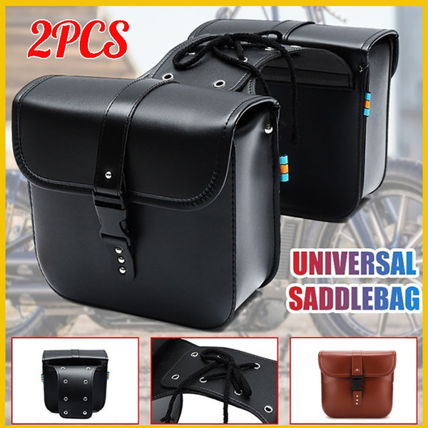 2Pcs PU Leather Universal Motorcycle Side Saddle Bags Saddlebags