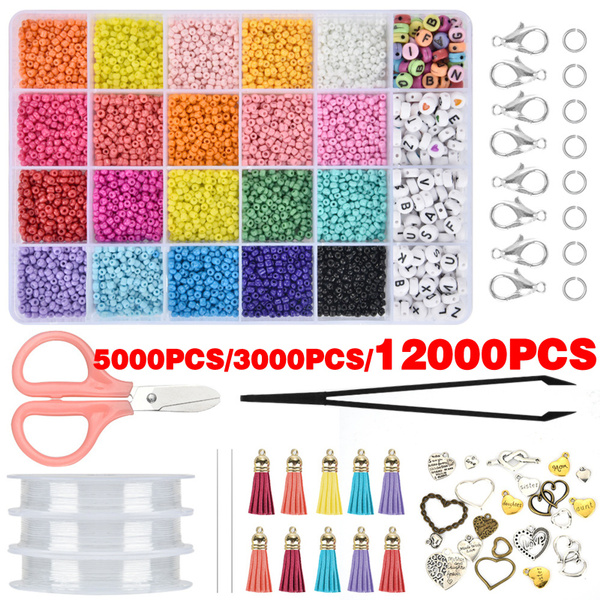 5000/12000pcs DIY Glass Seed Beads Kit 3mm Beads for Bracelet Earrings  Necklace Jewelry Making Pony Beads Spacer Beads Round Loose Beads with  Storage Box (24/10colors)