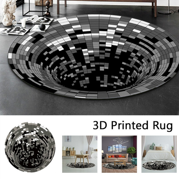 3D Printed Round Vortex Illusion Living Room Rug Carpet Floor Door Mat  Anti-slip