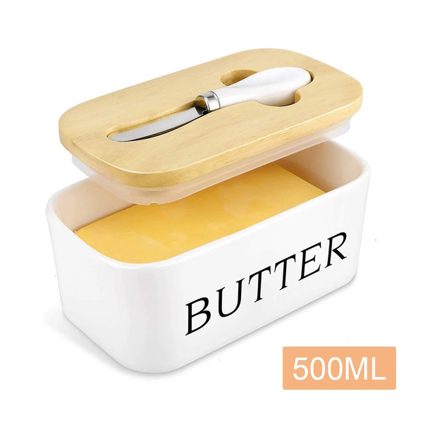 500ml Ceramics Butter Sealing Box Butter Keeping Dish with Knife